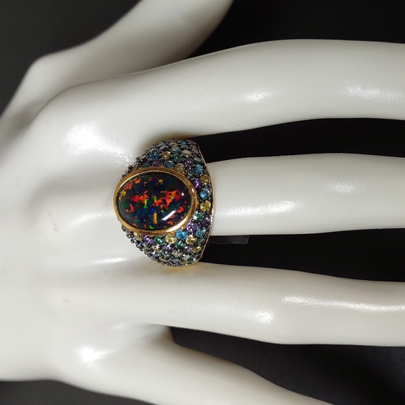 Technibond™ Cubic Zirconia  w/Lab Created Opal Triplet Ring - Picture 5 of 12